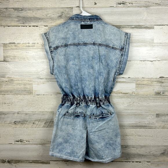 Blank NYC womens extra small button boho Denim shorts romper new elastic waist - Picture 2 of 10